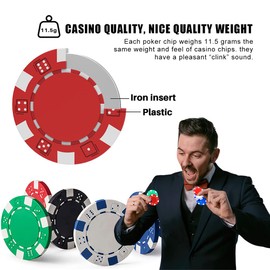 CUNHUY 11.5 Gram Bulk Chip Accessories, 10 Pcs Professional Poker Chip, Casino Poker Chips, Clay Composite Casino Poker Chips for Casino Card Games Texas Holdem Blackjack Gambling (Blue)