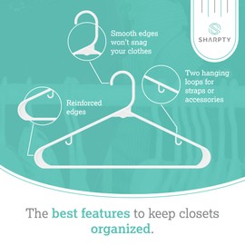 Sharpty Plastic Hangers Clothes Hangers for Clothing, Closet, Coats & Shirts - Durable, Thick, Tough & Space Saving - for Everyday Standard Use, Room Essentials & Basics - 20 Pack - White