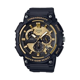 Casio MCW200H Series | Men’s Analog Watch | Black/Gold | 100M WR | Retrograde Chronograph | 1 Second Stopwatch | Date Display | Multi Dial | Resin Glass | Resin Case | Resin Band | 3 Year Battery