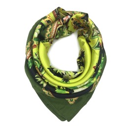 YOUR SMILE Silk Like Scarf Women's Fashion Pattern Large Square Satin Headscarf (Green Bandanna)