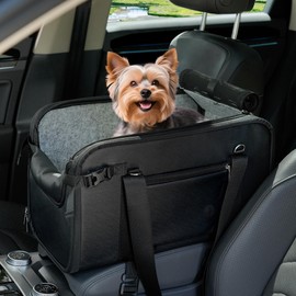 WOYYHO 18 lbs Console Dog Car Seat Luxury Center Console (Width >9in) Dog Car Bed Carseat with Soft Cushion and Safety Belt, Easy Install Stable No Shaking, Waterproof Anti-Slip PU Leather