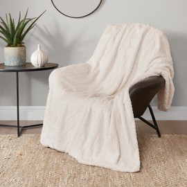 Lucky Brand Embossed Cable Rabbit Faux Fur Throw Blanket - Ivory - 50"X70" - Plush & Soft