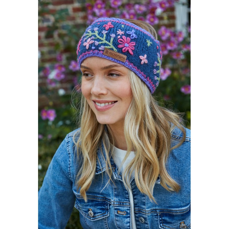 Pachamama Women Wool Ear Warmer Headband Fleece Lined Hand Embroidered