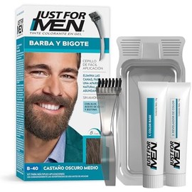 Just For Men Tinte Colorante en Gel para Barba y Bigote,Castaño Oscuro Medio B40,Sin Amoníaco, Con Cepillo De Fácil Aplicación, 66ml