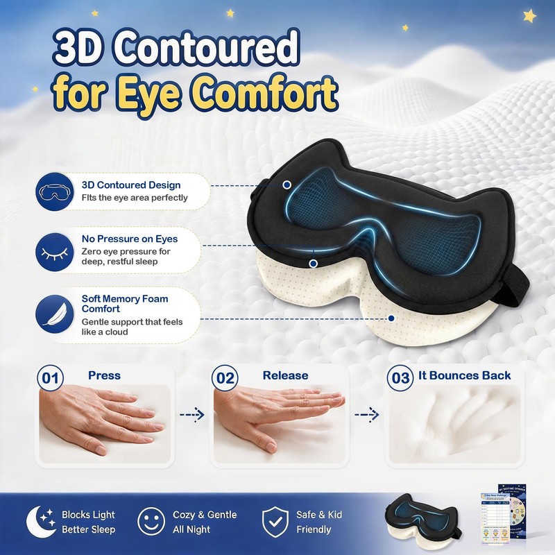 Kids Sleep Mask, 3D Contoured Kids Eye Mask for Sleeping