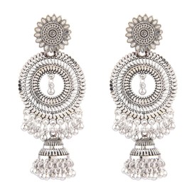 Efulgenz Indian Bollywood Bridal Designer Jewelry Oxidized Traditional Jhumka Jhumki Hoop Earrings for Women