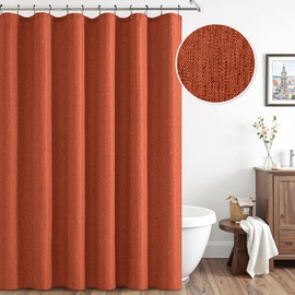 ANRODUO Fall Burnt Orange Extra Long Linen Shower Curtain, 84 Inch Fabric Shower Curtain with 12 Metal Hooks, Waterproof & Heavy Duty Polyester, Button Hole Design, 72x84 Machine Washable for Bathroom