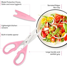Kitchen Shears, iBayam Kitchen Scissors Heavy Duty Meat Scissors Poultry Shears, Dishwasher Safe Food Cooking Scissors All Purpose Stainless Steel Utility Scissors, 2-Pack (Pastel Pink)