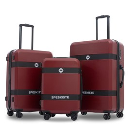 Speskiste 3 Piece Luggage Set, PC+ABS Lightweight Suitcase Sets with Spinner Wheels, Expandable Hardside Carry-On Luggage with TSA Lock Red (20/24/28)