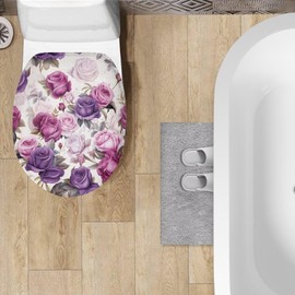 Oamsistay Purple Rose Toilet Lid Cover Soft Plush Seat Bathroom Decoration Accessory Fits Most Toilet Lids for Bathroom Decor Easy to Clean