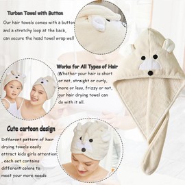 Girls' Absorbent Hair Towel Wrap Kids Hair Drying Wrap Towel Hat Cute Cartoon Turban Towel with Button Anti-Frizz Wet Hair Shower Cap Quick Drying Head Towel Cap for 0-9 Years Long Curly Thick Hair