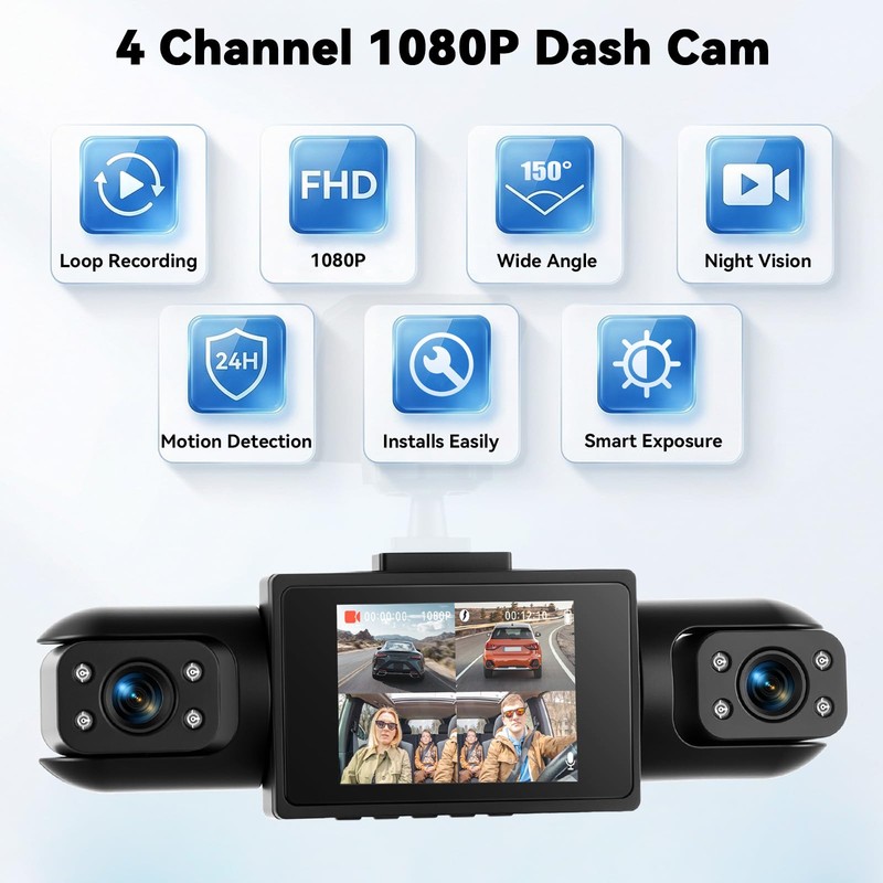 360° 4 Channel 1080P Dash Cam Front and Rear Inside