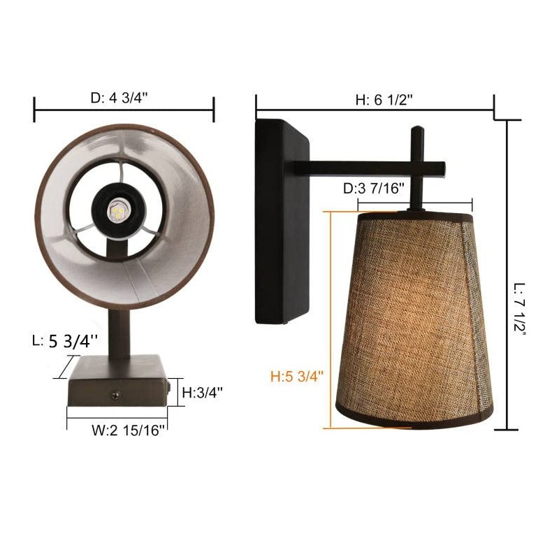 Facon 12V LED RV Wall Sconce with Round Fabric Shape