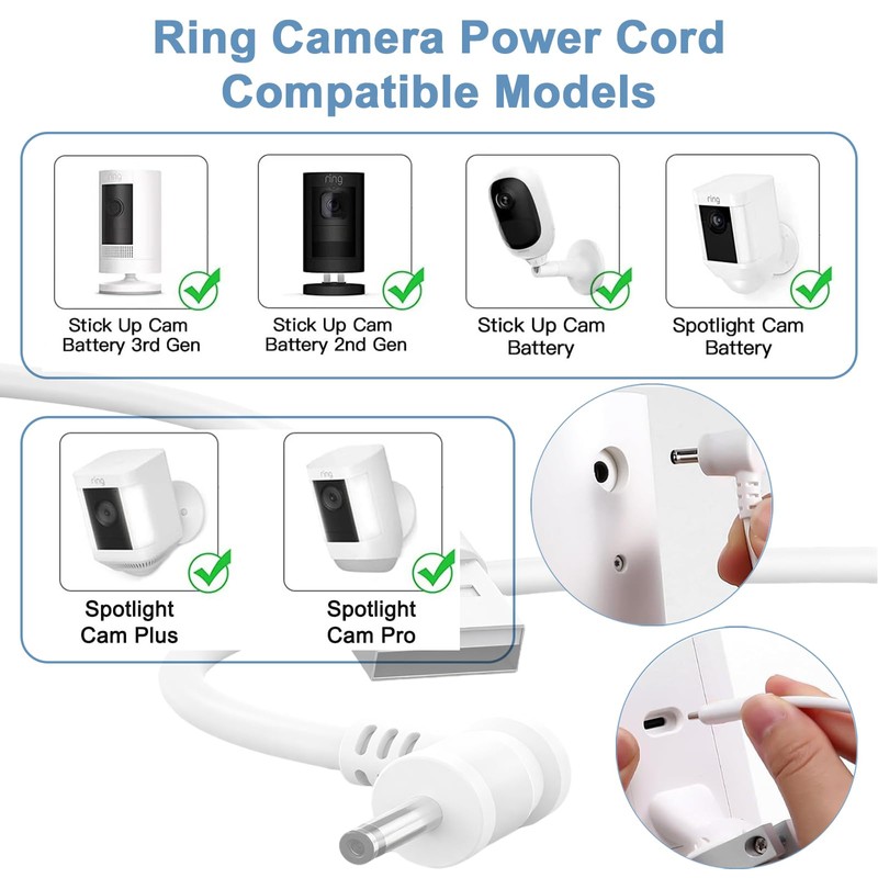 2-Pack Ring Stick up Camera Power Cord Compatible with Ring
