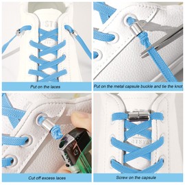 wlertcop No Tie Shoe Laces Elastic Shoelaces Elastic Lock Shoe Laces (Flat [light blue])