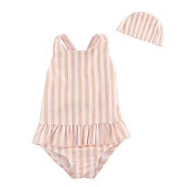 GLEAMING GRAIN Girls Swimsuit with Hat One Piece Bathing Suit Toddlers Rash Guard Swimwear for Kids 9 Month-10 Years