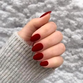 Matte Red False Nails Short Oval, SXVME Simple Acrylic Press on Nails Short, Red Fake Nails Short, Natural Glue on Nails Short Almond, Solid Gel Full Cover Stick On Nails For Women Daily Wear