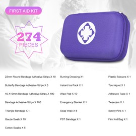 274PCS Compact First Aid Kits for Home Businesses Urgent Essential First Aid Kit Travel Size Car Emergency Supplies Kit for Hiking Boating Skating, Purple Monoki