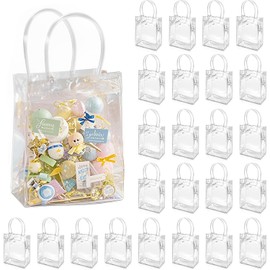 30PCS Bolsa de Plástico PVC Transparente, Bolsas de Regalo con Asas y Botón, Bolsas de Compras Reutilizable Bolsas de Dulces para Boda, Fiestas, Cumpleaños, Escolares(20x15x7)