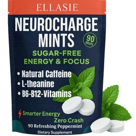 NeuroCharge Energy & Focus Gum (Peppermint, 90 Pieces) | 80mg Natural Caffeine + L-Theanine + Vitamin B12 & B6 | Sugar Free Nootropic Cognitive Brain Performance Supplement