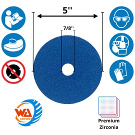 WA 25PACK - 5'' inch 60# Premium Zirconia Resin Fiber Sanding Discs, Grinding, Blending, Finishing, and Polishing Disc, 7/8" Arbor, for Wood Metal Fiberglass, on Angle Grinder (Grit 60)