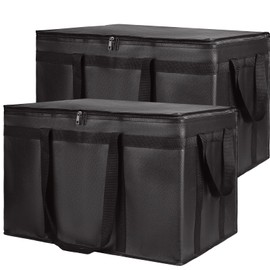 CIVJET 2PK Insulated Food Delivery Bag, XXX-Large Insulated Grocery Bags, Cooler bags, Food Carrier Catering Bag, Commercial Food Warmer bag for Delivery Drivers, Black