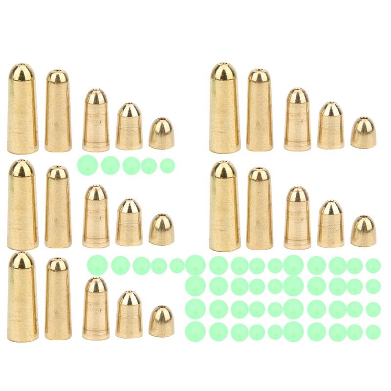 T0048 75PCS 5size Brass Weights Fishing Sinkers with 5size Plastic