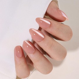 Nude Short Almond Press on Nails OFDNE Fake Nails Solid Colour False Nails Natural Nails Glossy Glue on Nails Acrylic Nails Stick on Nails for Women Girls 24Pcs
