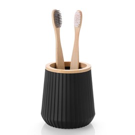 Bamboo Decor Matte Black Toothbrush Holder for Electric Toothbrushes Bathroom Organizer for Toothpaste Kids & Adults