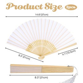Pack of 2 Hand Fans, Foldable, Small Hand Fan, Sauna Fan, White, Folding Fecher, Women, Wedding Fan, Chinese Handheld Folding Fan, for Summer Cooling, Wedding Favor, Performance and Decoration etc
