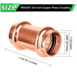 WDAISY 3/4" Press Copper Coupling 10 Pack, Pipe Fittings for Plumbing, Pro Press fittings 3/4 inch, ProPress Fitting with Stop, NSF Certified (3/4" Press Copper Coupling 10 PCS)