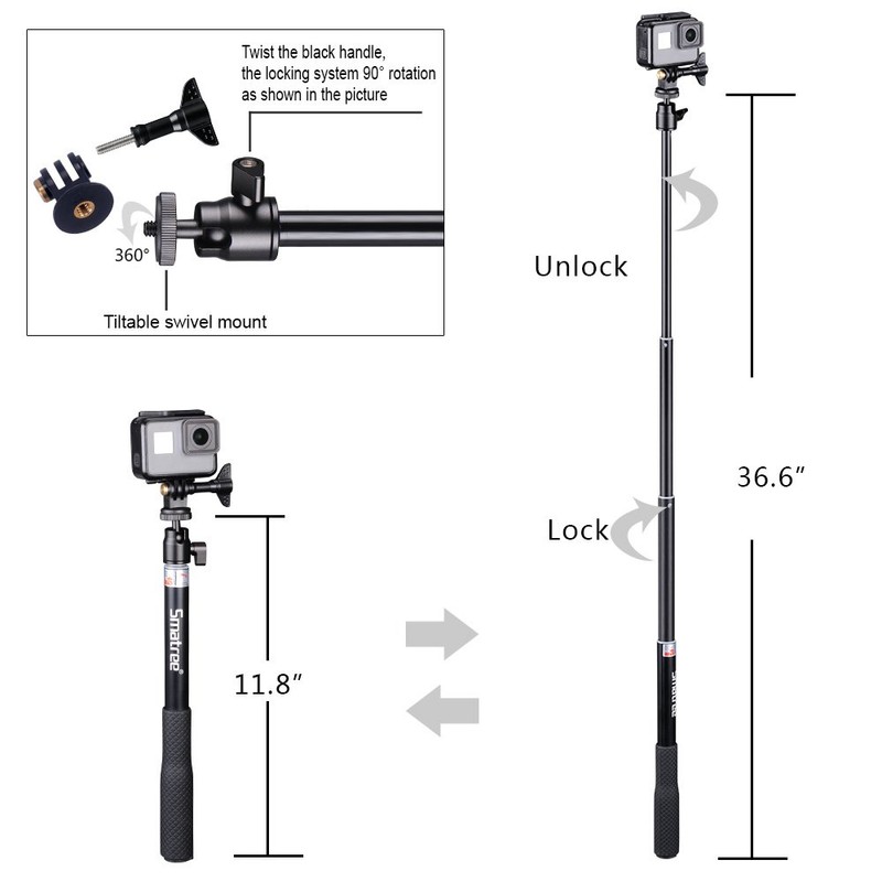 Smatree Q3S Telescoping Selfie Stick with Tripod Stand for GoPro