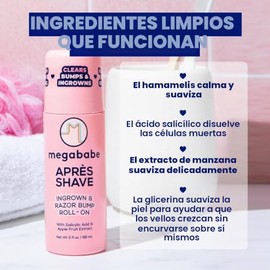 Megababe- Después del afeitado | Post afeitado y depilación | Tratamiento roll-on para pelos encarnados y protuberancias causadas por afeitado para mu