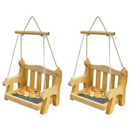 Notakia Set of 2 Swing Wild Bird Feeder stand for Outside, Metal Mesh Bottom, Wood Bench Shaped Bird Feeders for Outside Hanging, Swing Chair Bird Feeder for Garden Yard Patio，Porch Decoration