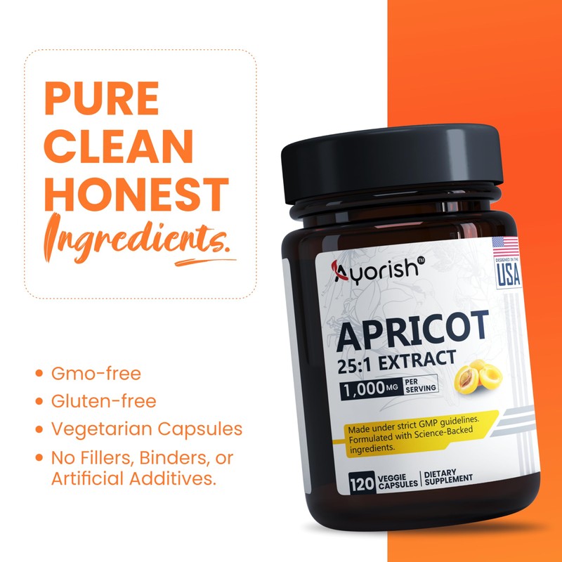 Ayorish Apricot Extract 25:1, 500 mg per Capsule 1000 mg