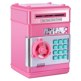 GuDoQi Password Piggy Bank, Digital Electronic Money Bank, Mini ATM Cash Coin Saving Can Toys, Birthday Gifts for Kids, Pink