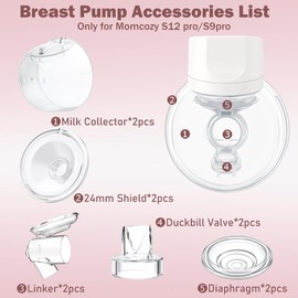 Two Full Milk Collector Cup Sets with 24mm Flange Compatible with Momcozy S12 Pro/S9 Pro Breast Pump, NOT for S9/S12, Replacement Pump Parts with Duckbill Valve, Flange, Diaphragm, Linker, Collector