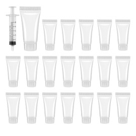 Refillable Empty Tubes Bottles, 20 Pcs 5ml Portable Travel Tubes with Syringes Clear Refillable Toothpaste Tubes Soft Squeezable Containers for Sample Shampoo Makeup Facial Cleanser Lip Gloss