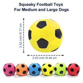 LLSPET 2.6'' Latex Squeaky Dog Soccer Ball Toys - Football for Small to Large Dogs, Vibrant Colors - 6 Pcs/Set