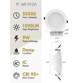 4 Pack 6 Inch Gimbal LED Recessed Lighting with Junction Box, 5CCT 2700K-6000K Selectable, 360°+90° Adjustable Directional Eyeball Light, 15W 1300LM Slim Canless Downlight - ETL and Energy Star