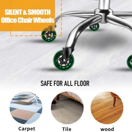 HOSALI Office Rubber Chair Wheels Replacement, 3 Inch Heavy-Duty Computer Desk Casters Wheel, Quiet & Smooth Rolling for All Floors, Set of 5, Green
