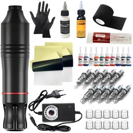 Maquina para Tattoos Kit Completo, Kit para Tattoos Profesional para Tattoos, Tattoo Kit con Fuente de Alimentación y 10 Colores de Pigmentos para Tattoos