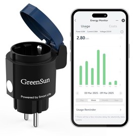 GreenSun Alexa Smart Outdoor Socket - Smart Life Outdoor Socket, Waterproof, Compatible with Alexa IP44, Consumption Measurement, Socket, Alexa Timer, Type E, 16A