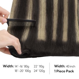 HOTBANANA Sew in Hair Extensions Real Human Hair, 16inch 80g Weft Hair Extensions Natural Black to Light Blonde Sew in Hair Extensions Straight Remy Human Hair Weft Hair Extensions Full Head