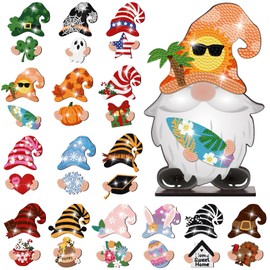 Juexica 32 Pcs Christmas Magnetic Diamond Painting Gnome Sign Art Decor Interchangeable Standing Posture DIY Seasonal Holiday Gifts Tiered Tray with Magnet Pieces for Home Office Desk(Adorable)