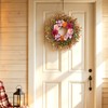 24 Inch Fall Wreath Pink Hydrangea Red Dahlia Wheat for