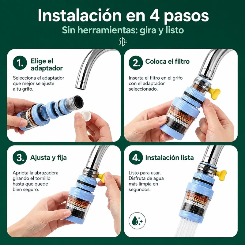 Filtro Para Llave Cocina Grifo Purificador Agua Kit 5piezas