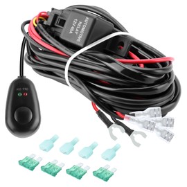 Kraumi 300W Set Cablaggio Fendinebbia con 2 Uscita, 12V Kit Cavi Fendinebbia Cablaggio Auto con relè 40A, interruttore basculante e 3 fusibili per Barra Cabina Barca-ATV Camion SUV e Moto