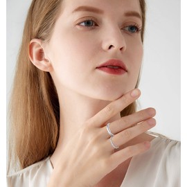 FUNEIA Set of 3 Silver Women's Rings Gold Set Stackable 18 Carat White Gold Wedding Ring Engagement Ring Wedding Rings White Zirconia Finger Ring Ankle Rings Jewellery Size 49-62, Silver, White Agate