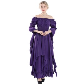 NSPSTT Victorian Dress Renaissance Costume Women Gothic Witch Dress Medieval Wedding Dress Purple L/XL